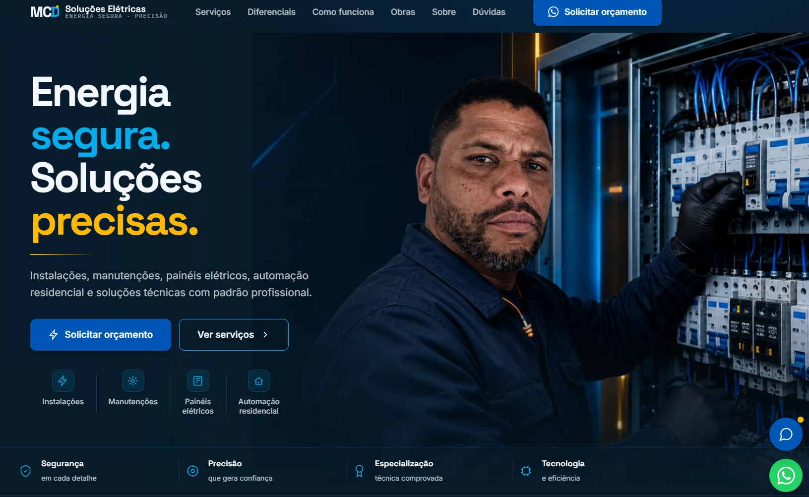 Home do site MCD Soluções Elétricas